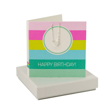 Happy Birthday Circle Stripe Pastel Card - Heart Necklace Coral and Mint